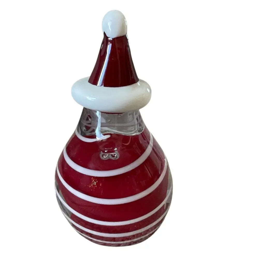 Hand Blown Art Glass CHRISTMAS CARDINAL 7in Red & White Candy Cane Swirl New